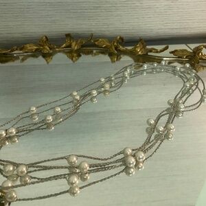 Vintage faux pearl and silver rope necklace, adjustable necklace